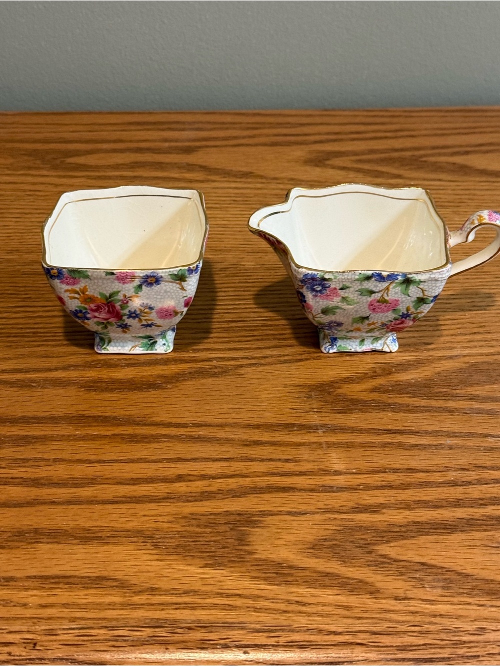 Royal Winton Old Cottage Chintz Floral Ascot Shape Creamer and Open Sugar Set